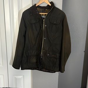 Brown leather Barbour coat